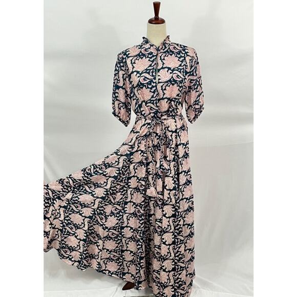 HANNAH ARTWEAR Sz 0 XS Navy Pink Silk Dress Oceanus - Picture 1 of 11